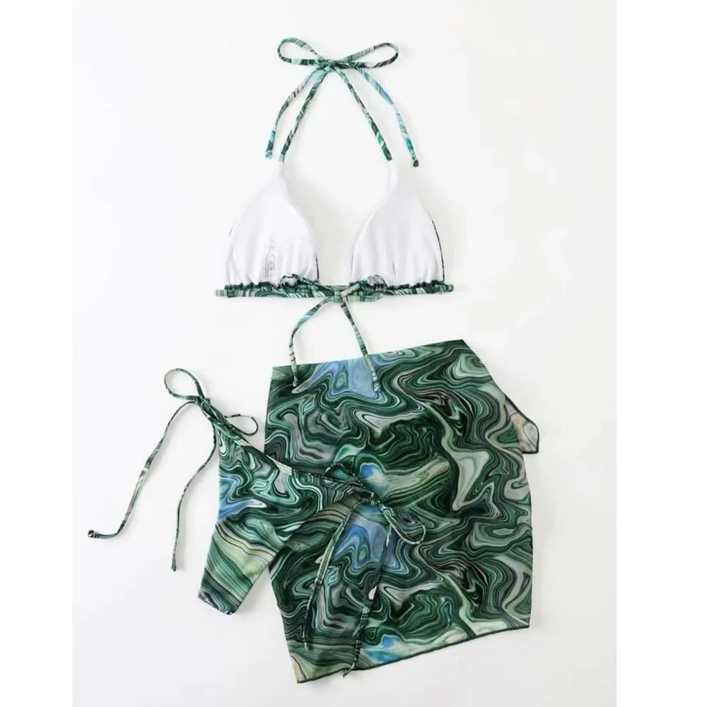 Tie dyed Gauze Skirt Printed Three piece Set Swimsuit Bikini Picture Color M - Shop at LoveMi