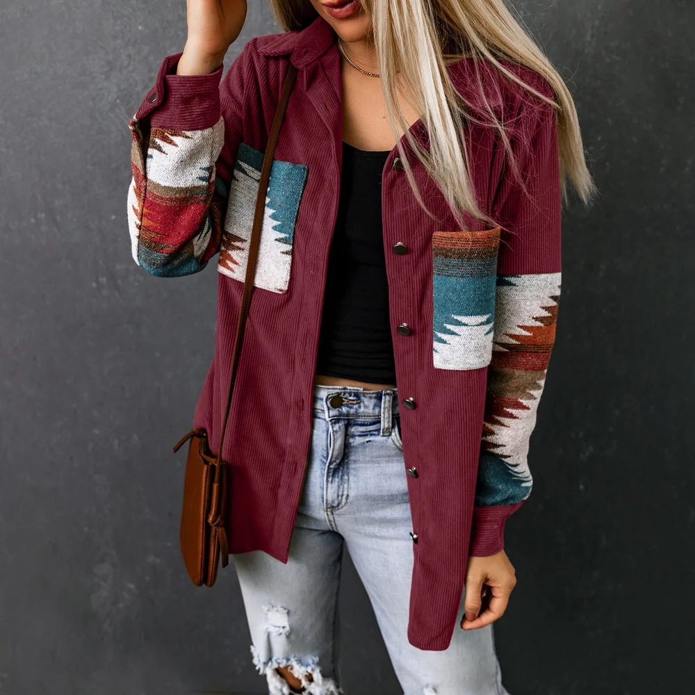 Women's Corduroy Casual Cardigan Coat Red - Shop at LoveMi