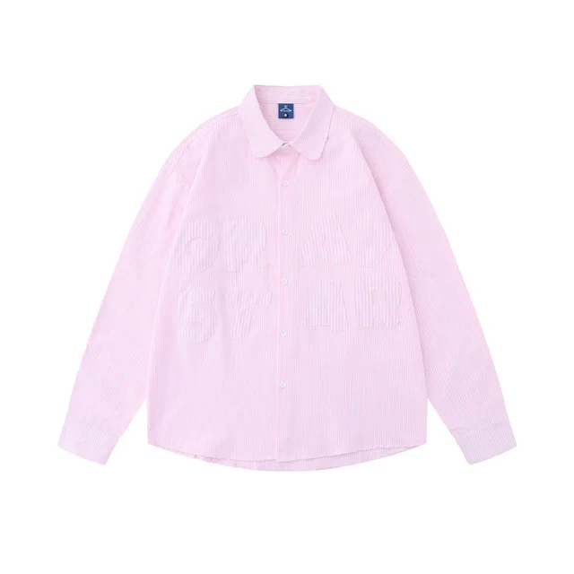 Vertical Striped Shirt Spring And Autumn Japanese Style Loose Casual Long Sleeves Lapel Men's Cardigan Light Pink - Shop at LoveMi
