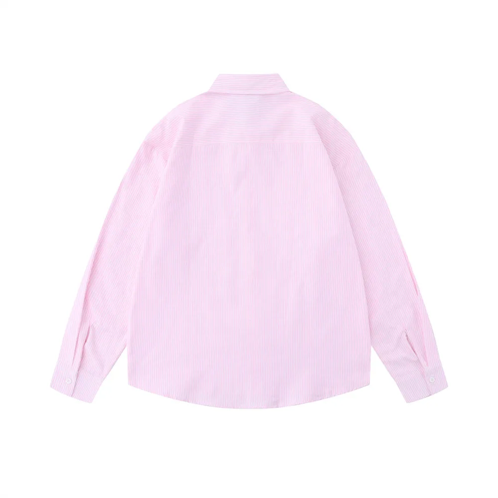 Vertical Striped Shirt Spring And Autumn Japanese Style Loose Casual Long Sleeves Lapel Men's Cardigan Pink - Shop at LoveMi