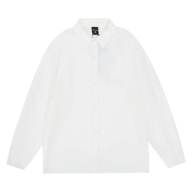 Loose And Simple National Fashion Design Sense Lapel Embroidery Cardigan Shirt White - Shop at LoveMi