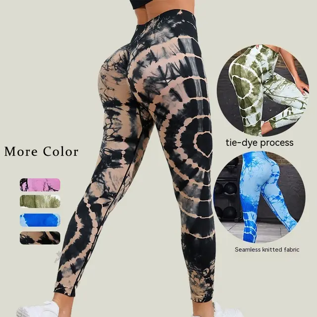 Tie dye Yoga Sports High Waist Hip Lift Tight Trousers Black - Shop at LoveMi