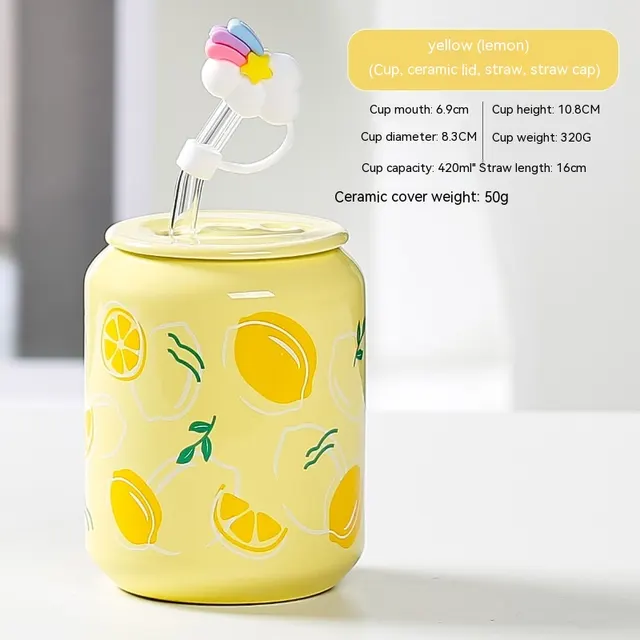 Creative Coke Bottle Ceramic Cup Fruit Cup With Straw Home Couple Gift Coke Bottle Cap Lemon - Shop at LoveMi