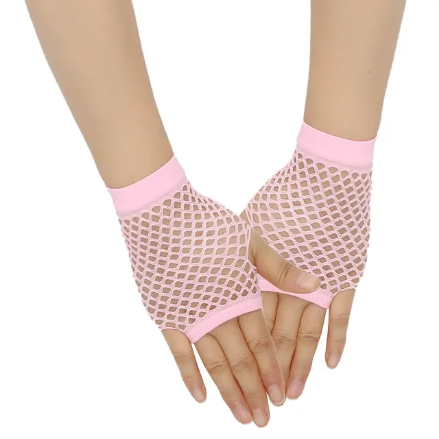 Retro Short Fishnet Mesh Gloves Pink - Shop at LoveMi