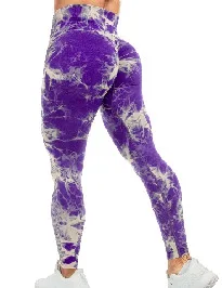 Women's Tie dye Printed High Waist Seamless Peach Yoga Tight Trousers Purple - Shop at LoveMi
