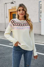 New Retro Jacquard Color Matching Sweater - Apricot