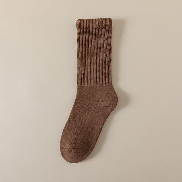 Winter Fleece lined Thickened Middle Tube Cotton Thermal Terry Long Tube Casual Socks Brown - Shop at LoveMi