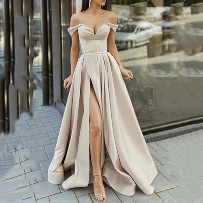 Women's Clothing Multi color Tube Top V neck Backless Large Swing Split Sleeveless Dress Apricot - Shop at LoveMi