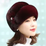 Fur Hat Female Winter Artificial Mink Hair Top Hat - Red