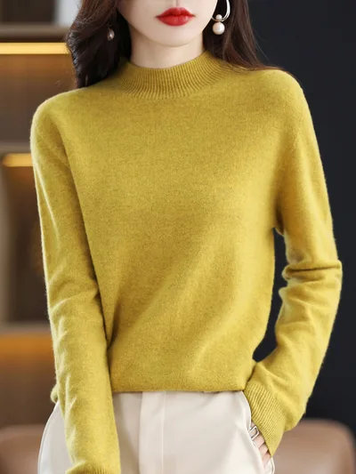 Half collar Wool Sweater Bottoming Shirt Pullover Mustard Yellow - Shop at LoveMi