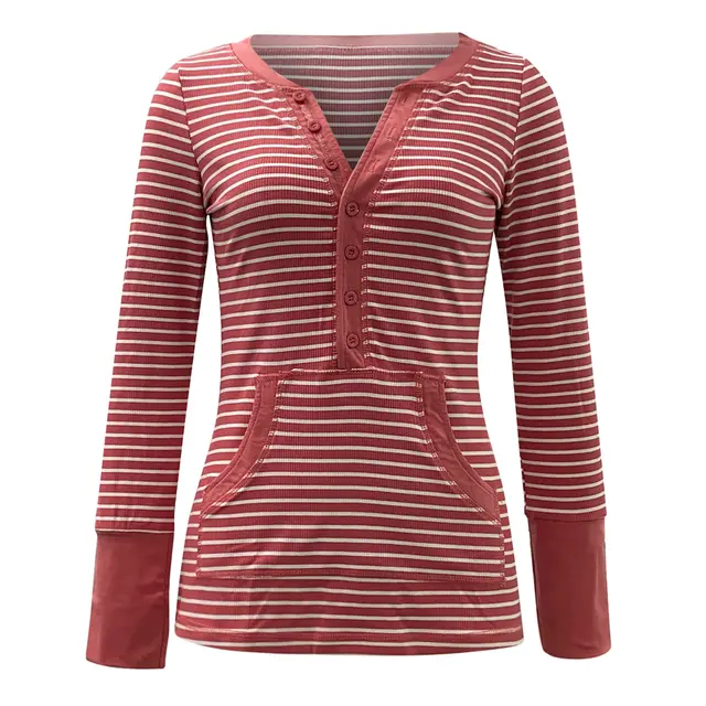 European And American Autumn Winter Retro Striped Long Sleeve Pink Stripes - Shop at LoveMi