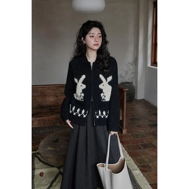 Women's Wool Cardigan Spring Autumn Knitwear Outer Wear Soft Black - Shop at LoveMi