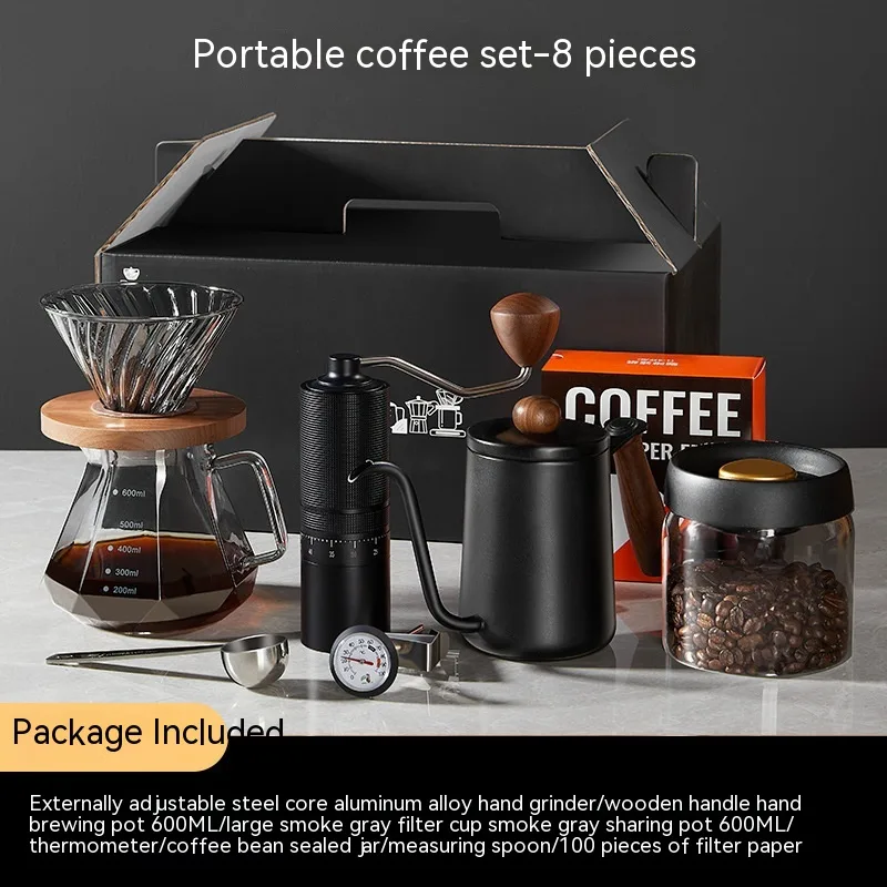 Pour-over Coffee Suit Gift Box Household American Coffee Maker Coffee Pot With Scale Combination - Portable Coffee 8 Pieces Suit