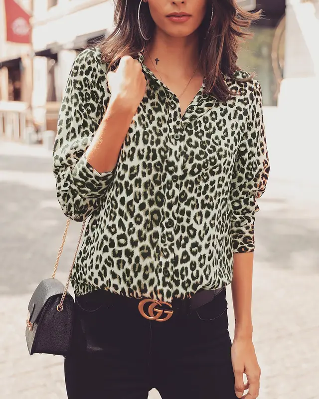 Leopard Print All matching Shirt Women's Chiffon Shirt Green - Shop at LoveMi