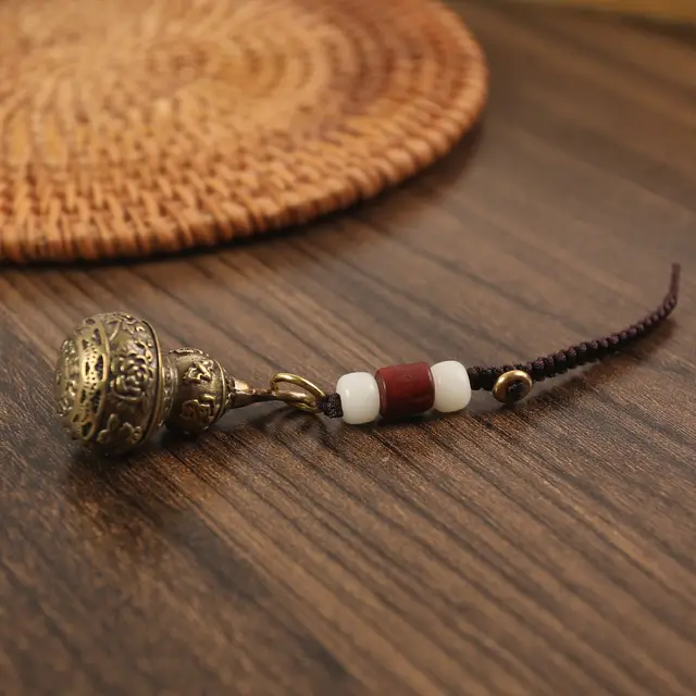 Retro Rich Gourd Middle Opening Pure Copper Keychain Pendant Gourd White Beads String - Shop at LoveMi