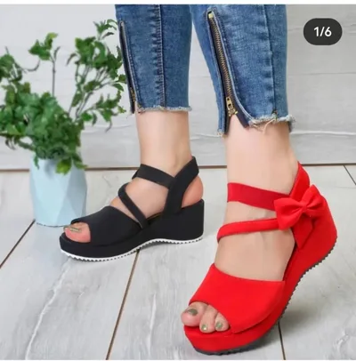 Plus Size Suede Wedge Peep Toe Sandals For Women Red - Shop at LoveMi