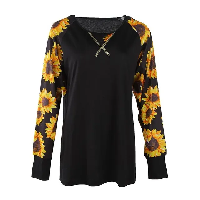 Printed T shirt Sunflower Long Sleeve Top Leopard Camouflage Long Sleeve Black - Shop at LoveMi