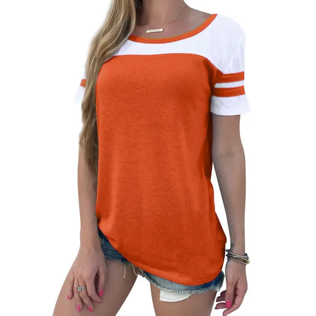 Contrast Round Neck T shirt For Women's Summer Top Loose Fitting Orange - Shop at LoveMi