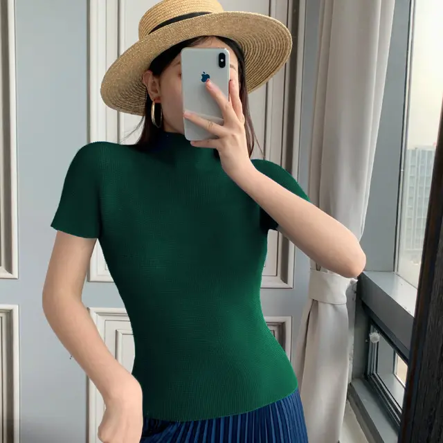 Women's Chiffon Shirt Temperament Half Neck Top Dark Green - Shop at LoveMi