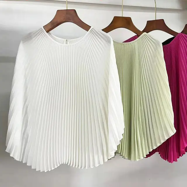 Female Bat Sleeve Pleated Chiffon Shirt White - Shop at LoveMi