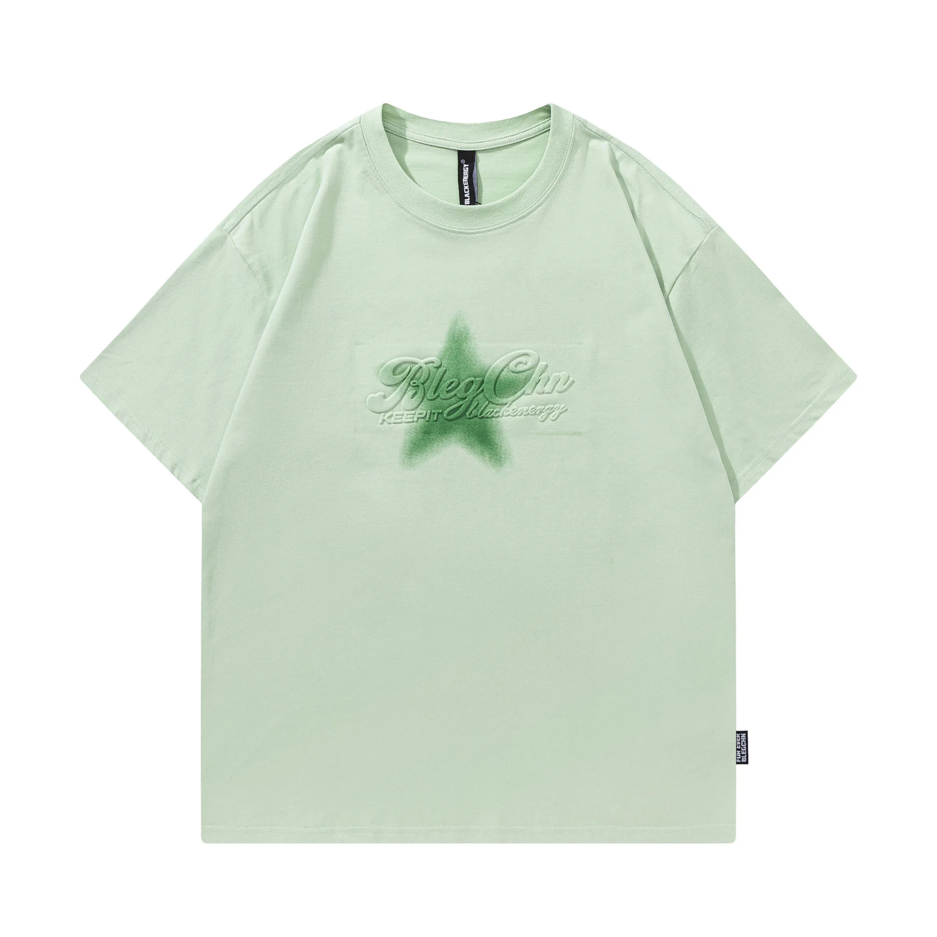 Retro Inkjet XINGX Loose Short Sleeve Men And Women Heavy Round Neck Half Sleeve T-shirt - Green