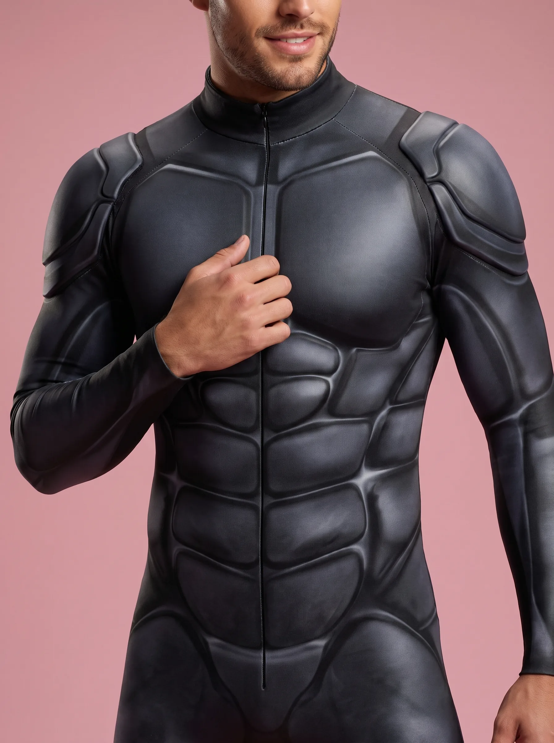 Armor Print Halloween Costume Jumpsuit for Men - Black - View 2