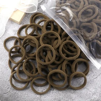 Towel Ring Hair Bands 4cm Solid Color Elastic Hair Rope Female Height Hair Accessory For Ponytail 4Cm Coffee 50 Bags - Shop at LoveMi