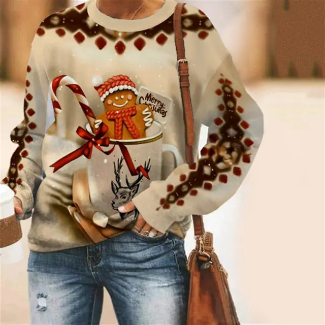 Christmas Snowman Christmas Loose Round Neck Casual Long Sleeve Sweatshirt Santa Claus A 3 - Shop at LoveMi