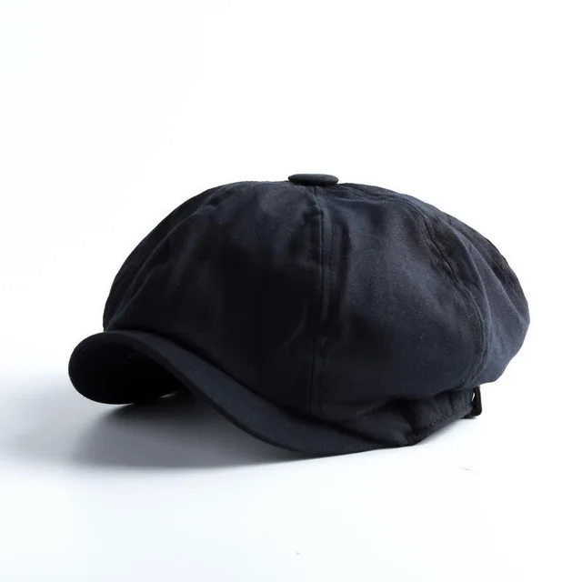 Vintage Spring And Autumn Leisure Wool British Octagonal Hat Cotton Pure Black - Shop at LoveMi