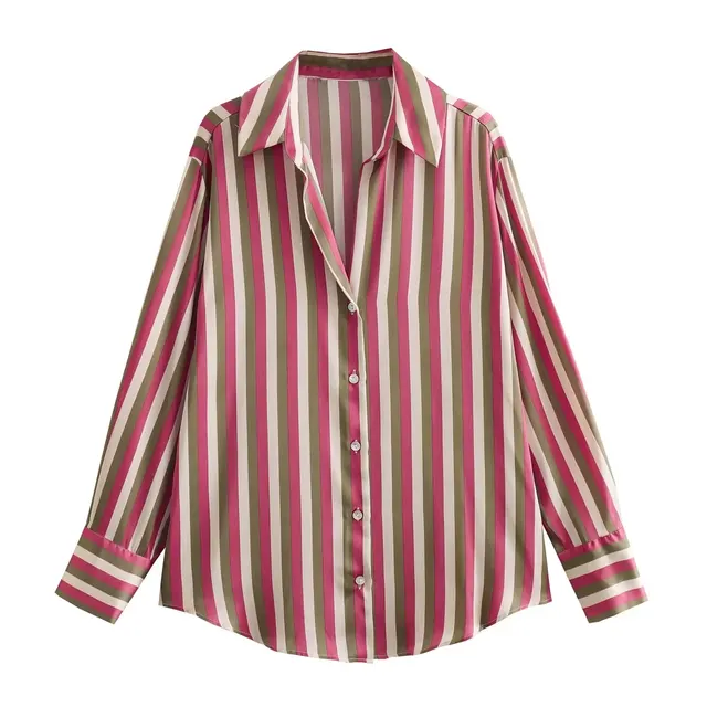 All match Silk Satin Texture Draping Long sleeved Shirt For Women Three Color Pink - Shop at LoveMi