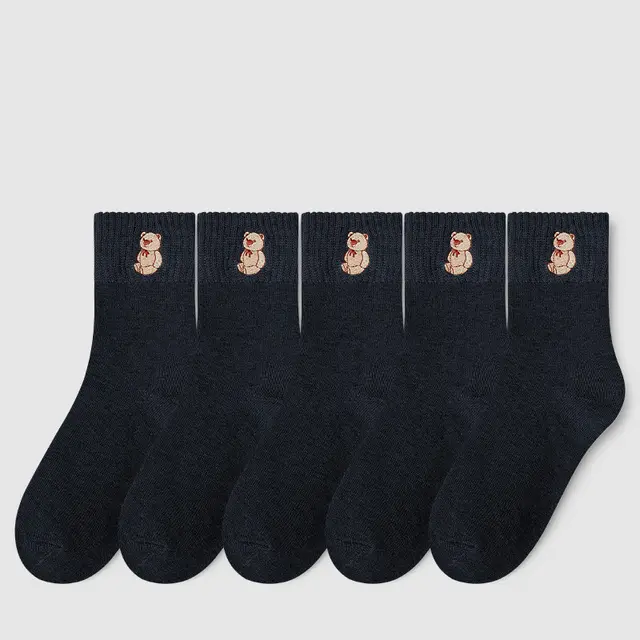 Women's Fashion Terry Padded Warm Solid Colour Socks Navy Blue - Shop at LoveMi