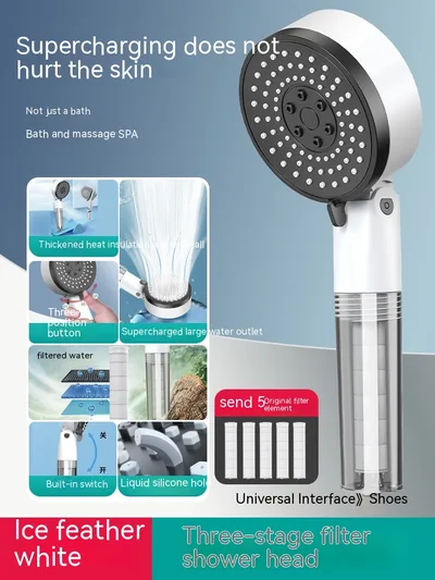 Supercharged Filter Shower Head Nozzle Bathtub Faucet Shower Water Heater Pure Water Household Bath Chlorine Removal Skin Care Set 3Style - Shop at LoveMi