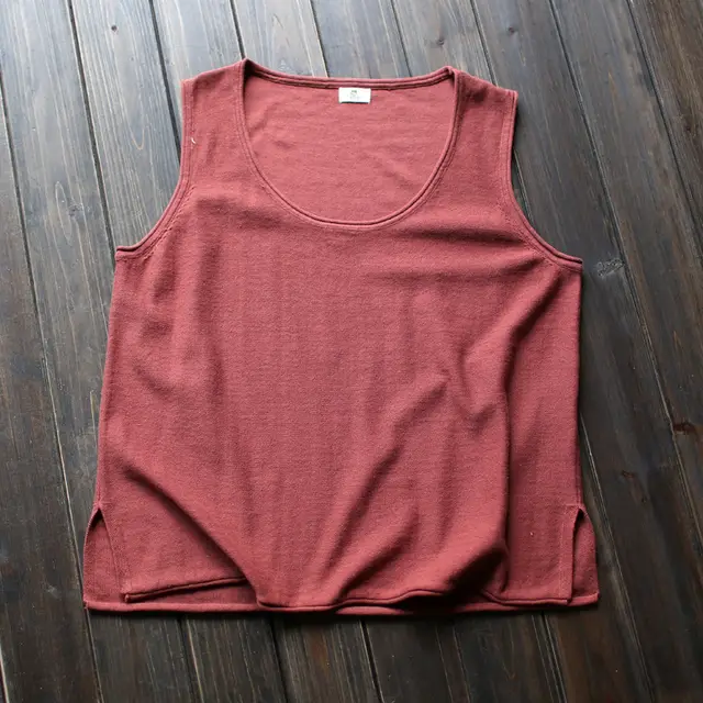 Round Neck Women's Loose Artistic Curling Distressed Vest Brick Red - Shop at LoveMi