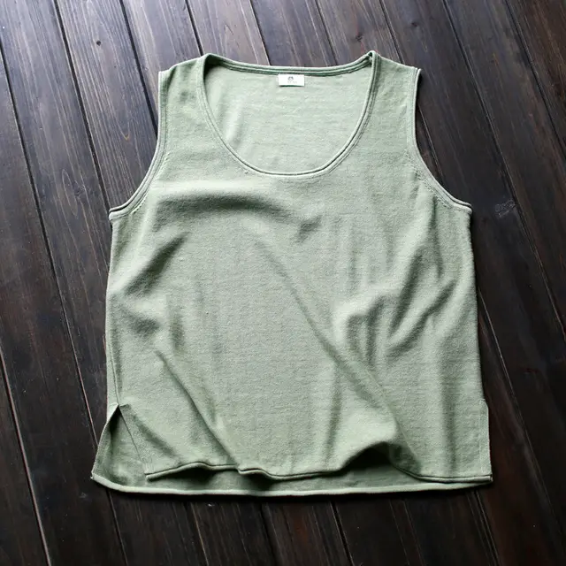 Round Neck Women's Loose Artistic Curling Distressed Vest Pea Green - Shop at LoveMi