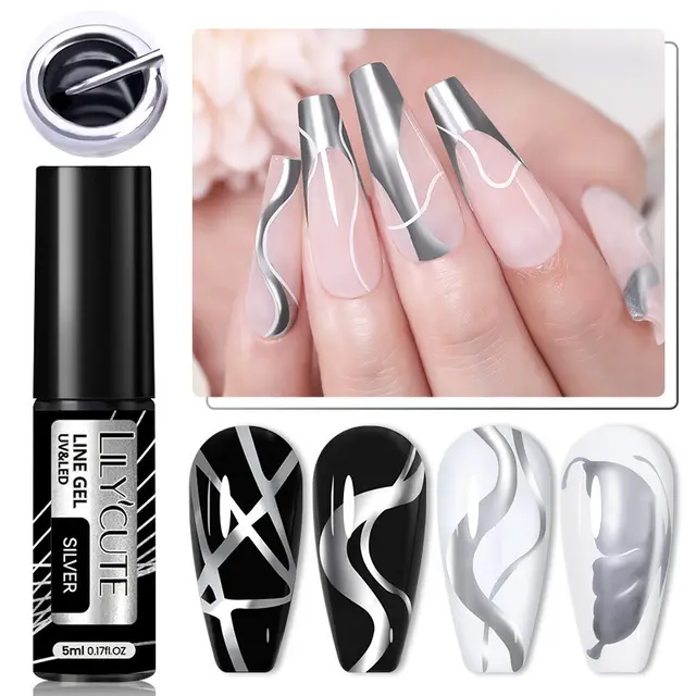 Metal Painted Cable Gel Nail Polish Nail Art Cable Adhesive Hoy Side Silver Phototherapy Metalic Glue 01Color - Shop at LoveMi