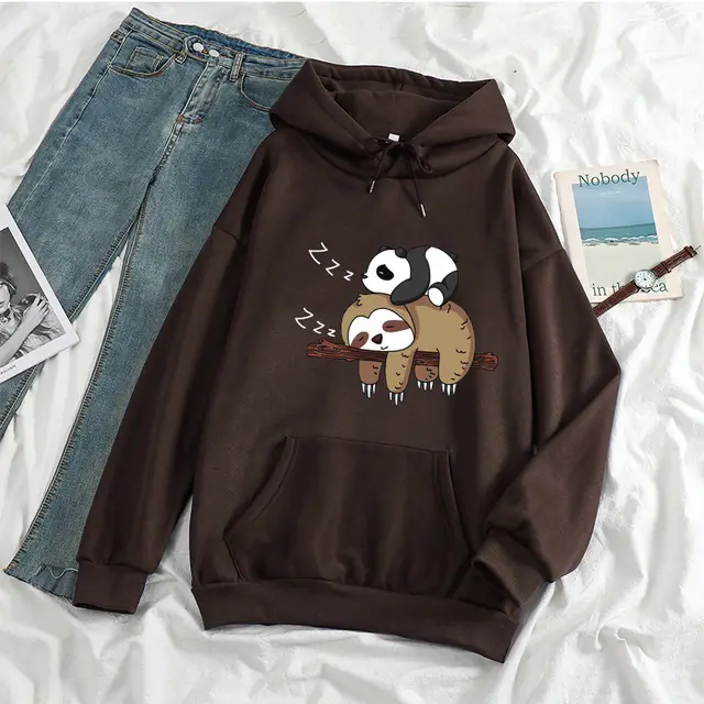 Autumn And Winter New Series Printed Long Sleeve Loose fitting Casual Pullover Women Dark Coffee - Shop at LoveMi