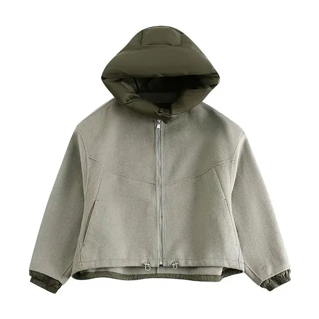 Fashion Detachable Cap Round Neck Double sided Splicing Coat Army Green - Shop at LoveMi