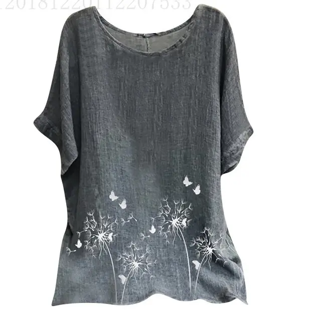 Loose Plus Size Casual Cotton Blend Short Sleeve Women's Top T shirt White Flower - Shop at LoveMi