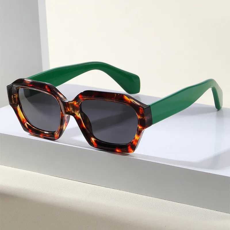 Irregular Polygonal Sunglasses UV Protection - Leopard Print Frame Gray Sheet