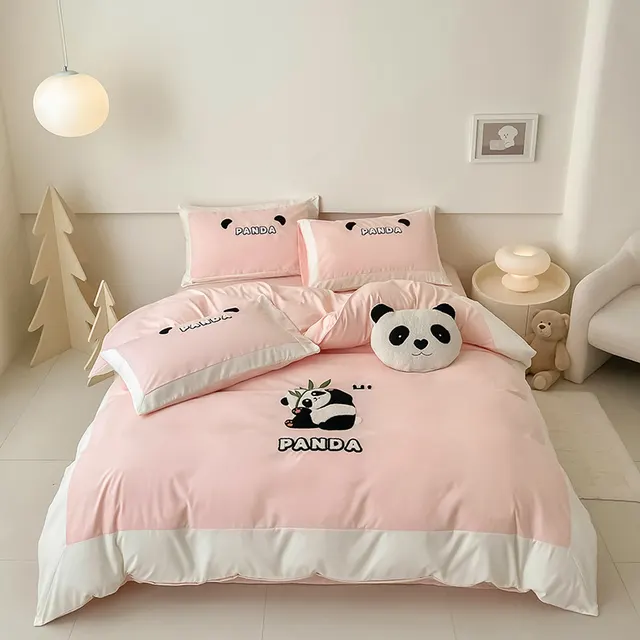Cotton Four piece Set Washed Fitted Sheet Duvet Cover Sheets Three piece Bedding Set A Light Jade - Shop at LoveMi