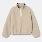 Lamb Wool Sweatshirt Lapel Thickening Warm Lazy Pullover Soft Glutinous Plush Coat - Beige