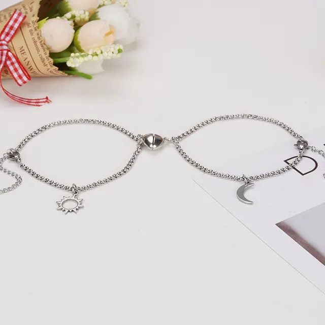 Heart shape Lock Suction Couple Combination Bracelet Bead Chain Sun Moon - Shop at LoveMi
