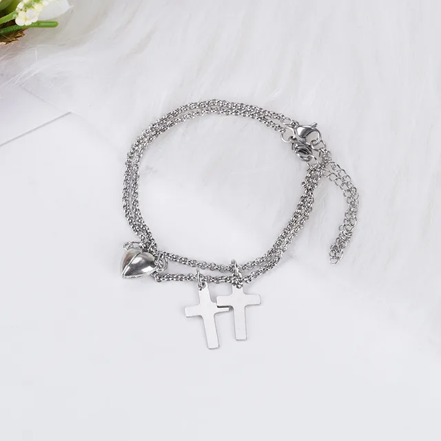 Heart shape Lock Suction Couple Combination Bracelet Rice Bead Chain Cross - Shop at LoveMi