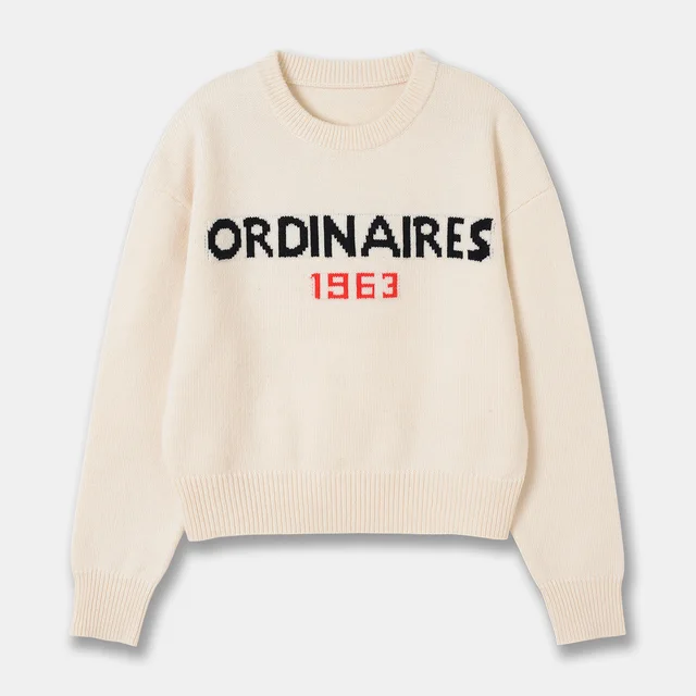 Winter New South Korea Dongdaemun Loose fitting Casual Round neck Retro Alphabet Knitwear Sweater Ivory White - Shop at LoveMi