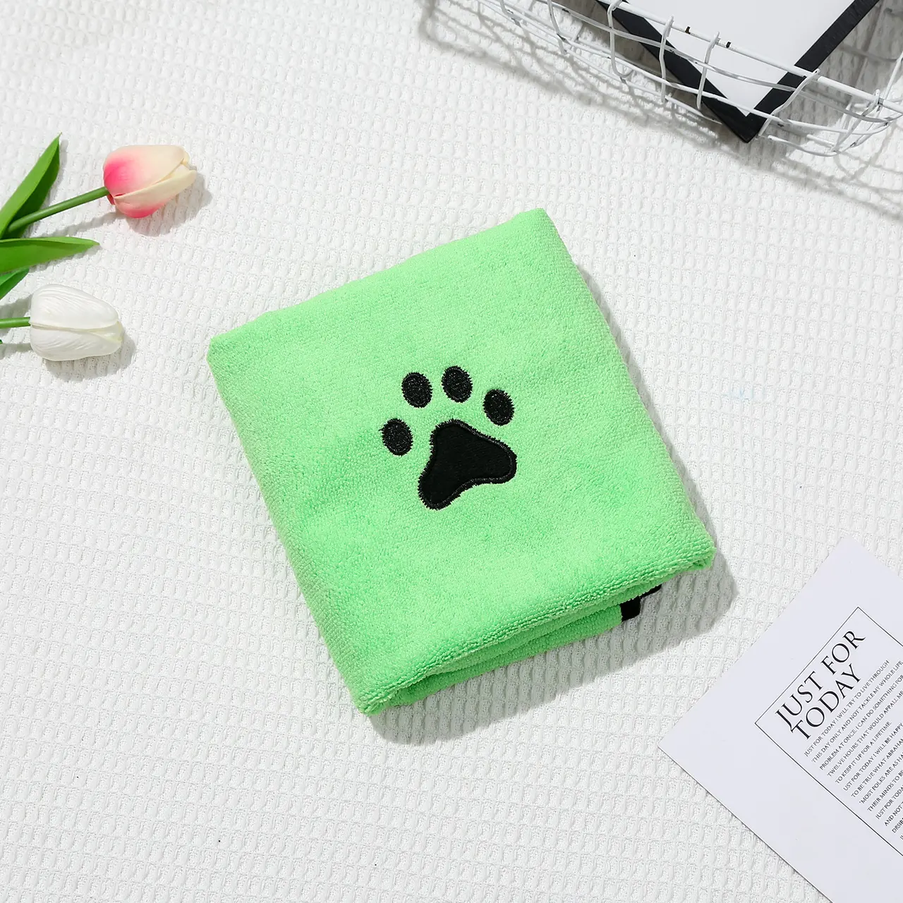 Dog Cat Quick-drying Bath Towel Soft Absorbent Coral Fleece Pet Bath Towel - Green