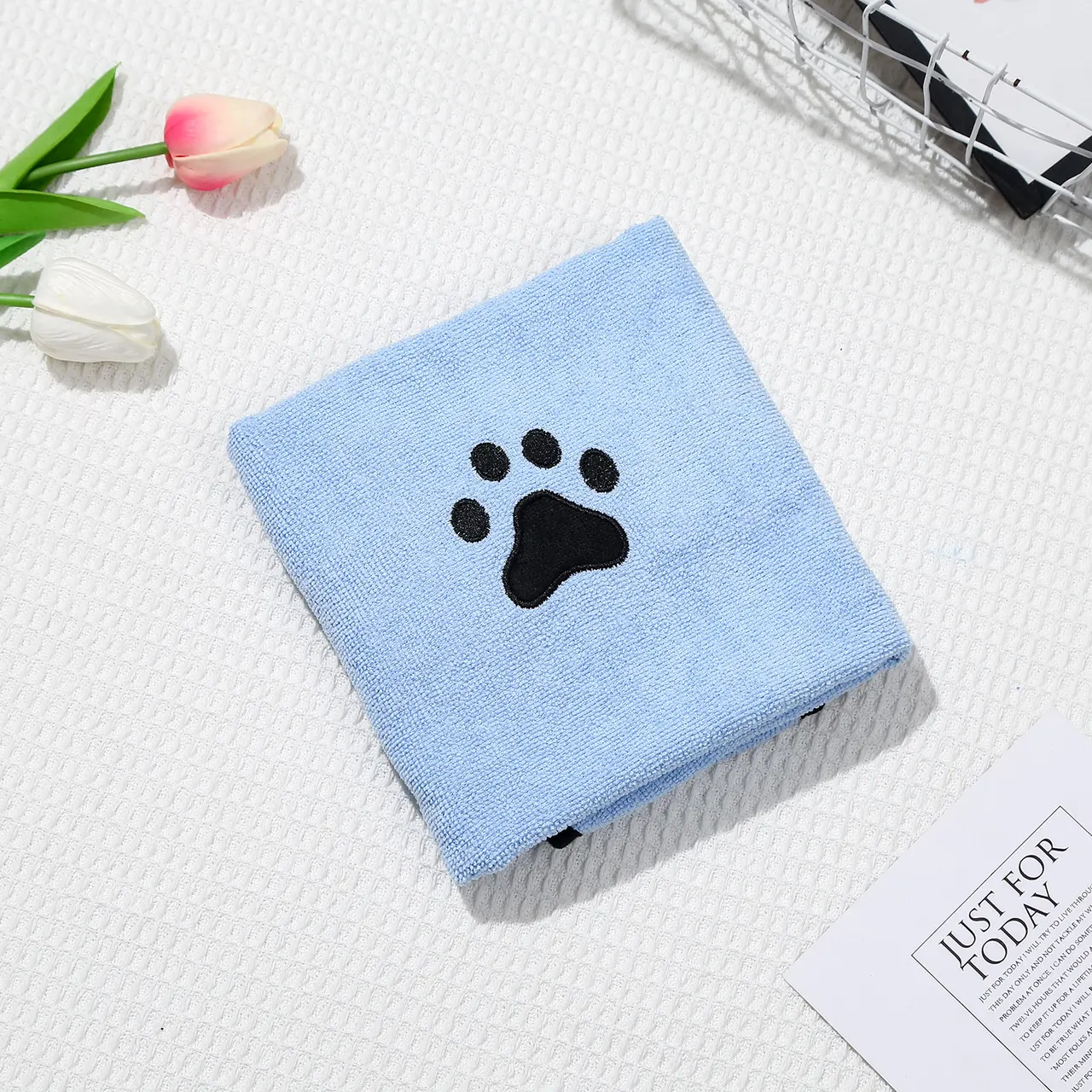 Dog Cat Quick-drying Bath Towel Soft Absorbent Coral Fleece Pet Bath Towel - Sky Blue