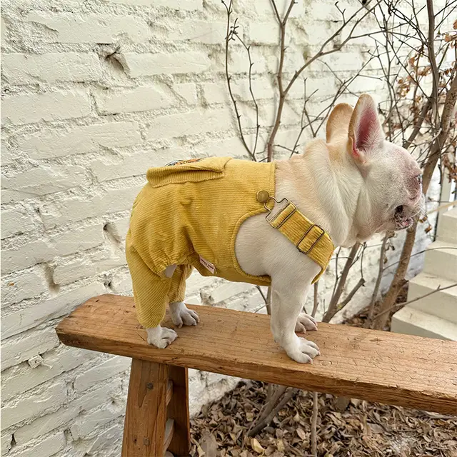 Corduroy Jumpsuit Adjustable Three dimensional Pocket Cat Dog Clothes Yellow - Shop at LoveMi