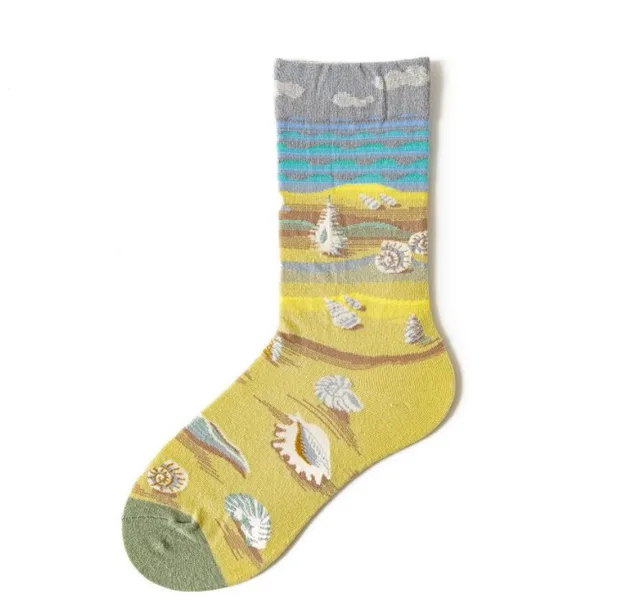 Trendy Mid calf Length Socks Preppy Style Stockings Artistic Illustration Socks Beach - Shop at LoveMi