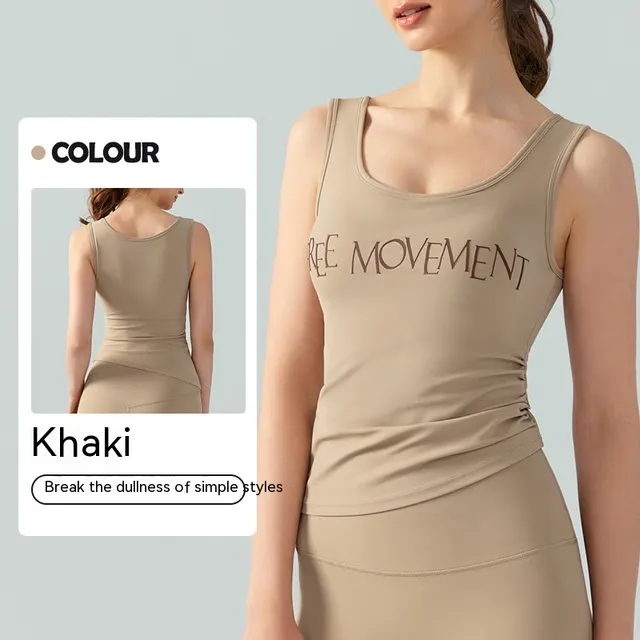 Yoga Vest Women's Fixed Cup Waist Slim Sports Top Workout Clothes Khaki - Shop at LoveMi