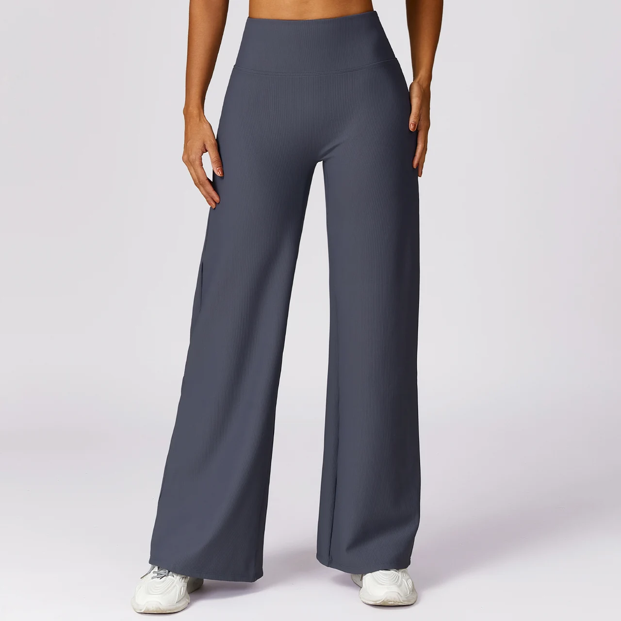 Thread High Waist Casual Straight Wide Leg Quick-drying Loose Track Pants - Blue Gray